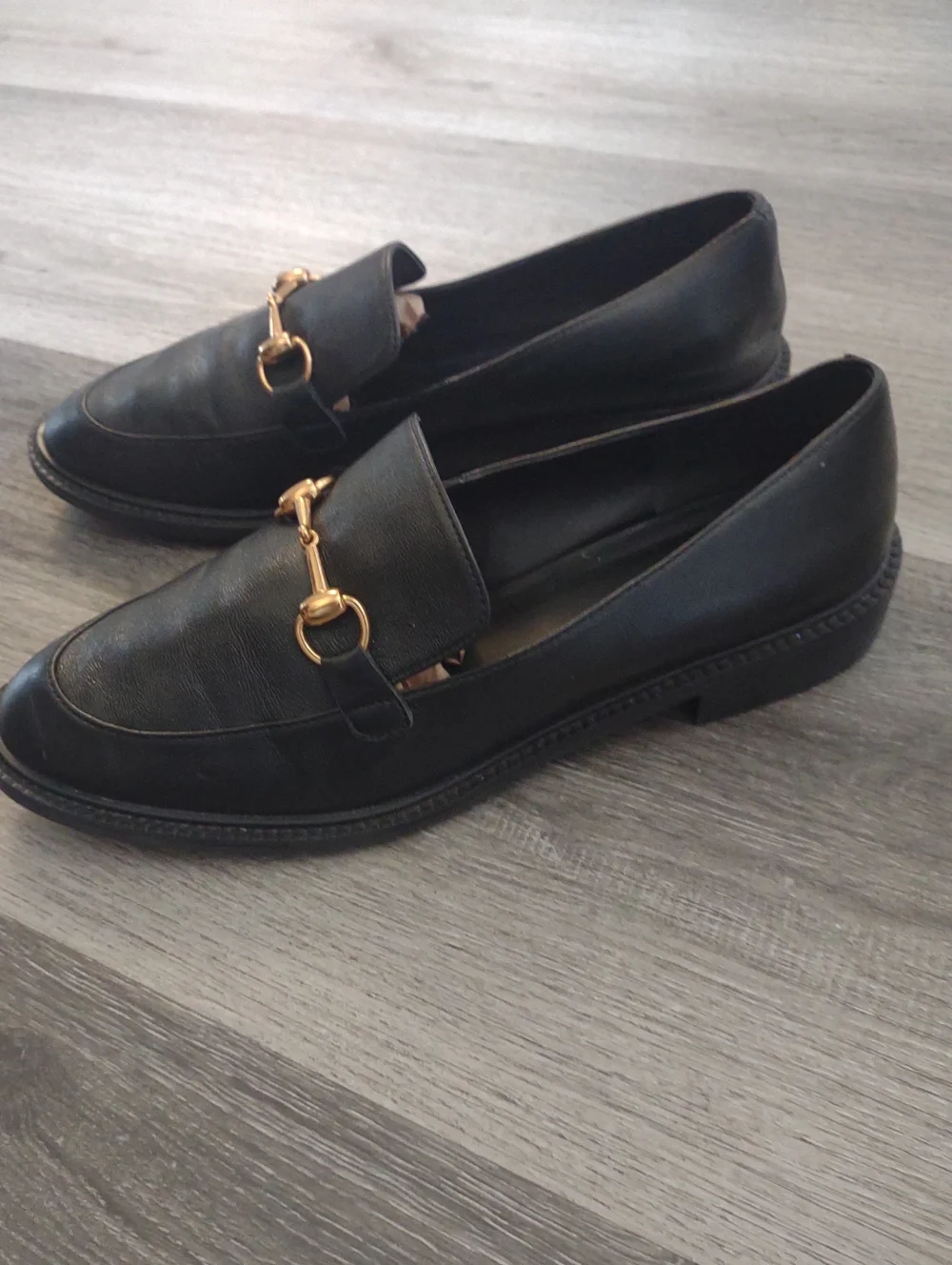 Lisa Vicky Black Gold Buckle Loafers